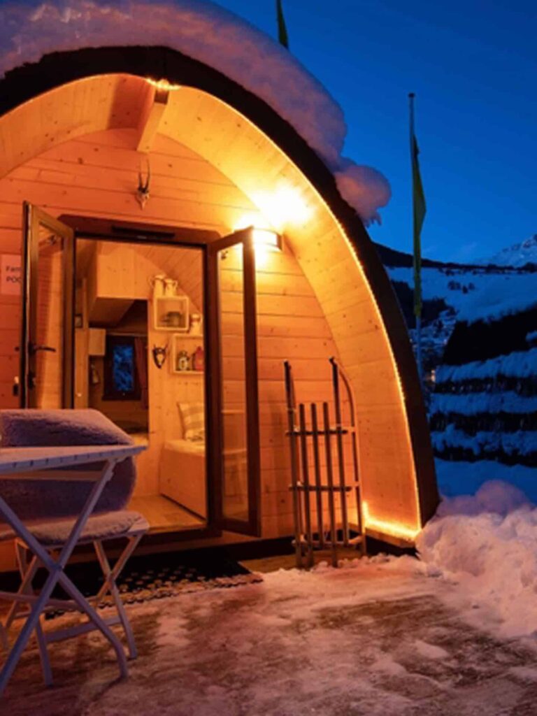 Wintercamping in Scuol, Schweiz